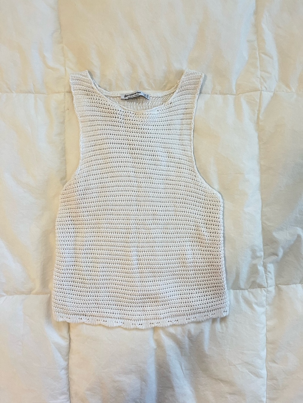 stradivarius White Crochet Knit Tank